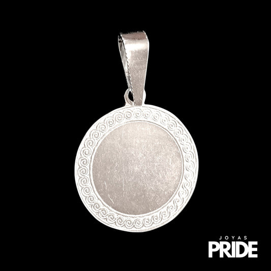 Colgante Medalla Mediana Bordeado Plata Italiana 980
