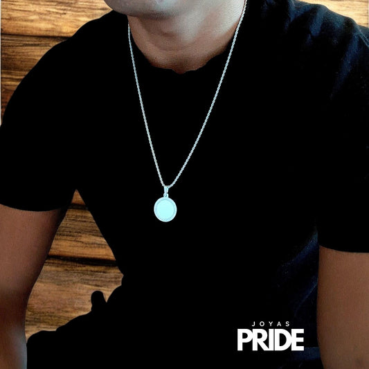 Colgante Medalla Mediana Bordeado Plata Italiana 980