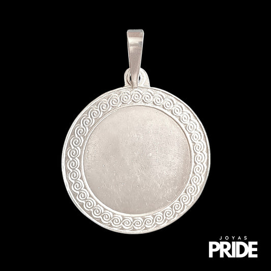 Colgante Medalla Grande Bordeado Plata Italiana 980